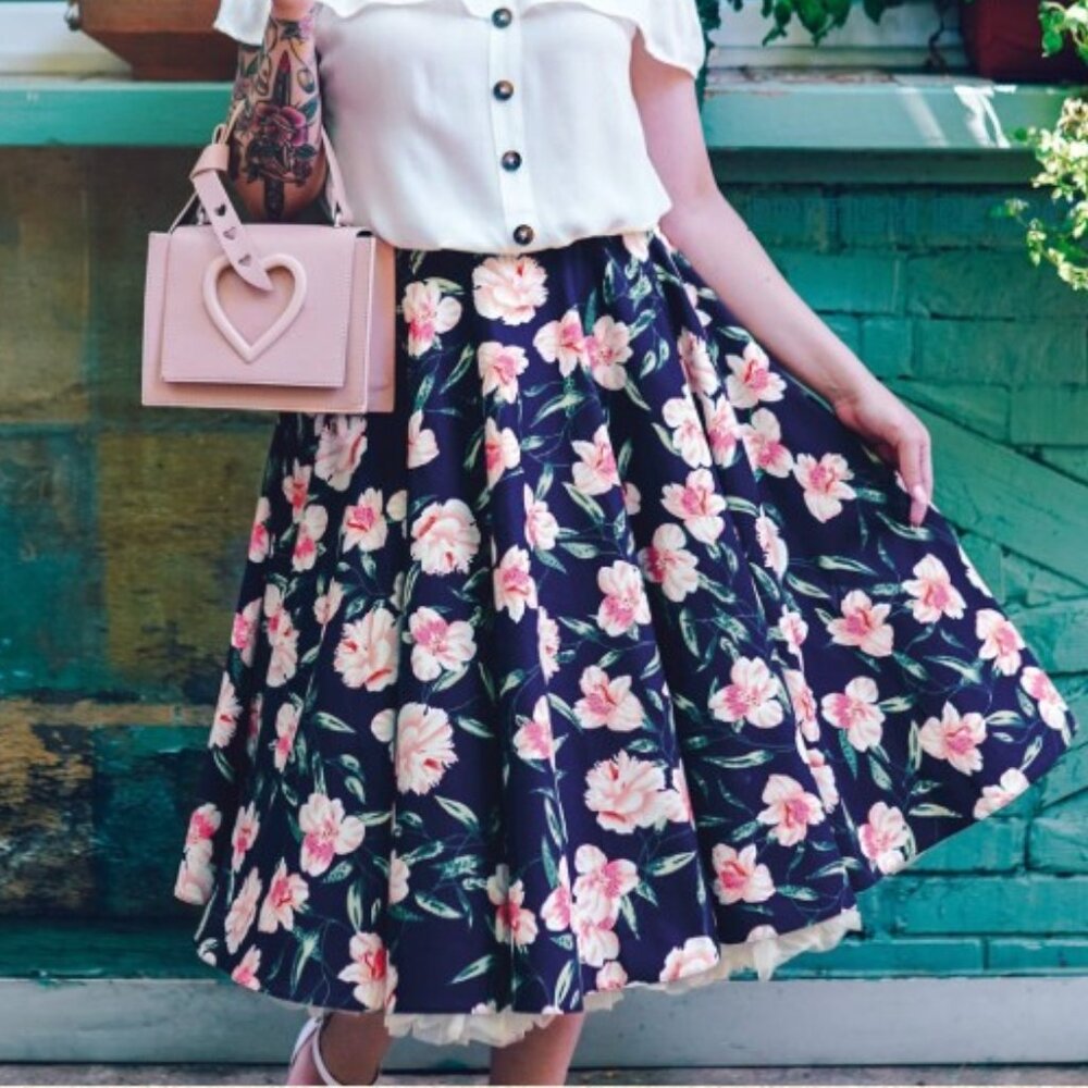 British Retro Bonny Pink Floral 50s Style Bonny Skirt UK 8 / US 4